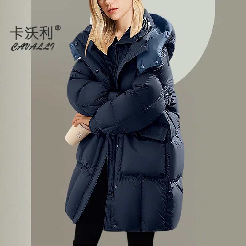 欧货羽绒服女中长款时尚冬季新款宽松休闲连帽加厚保暖白鸭绒外套