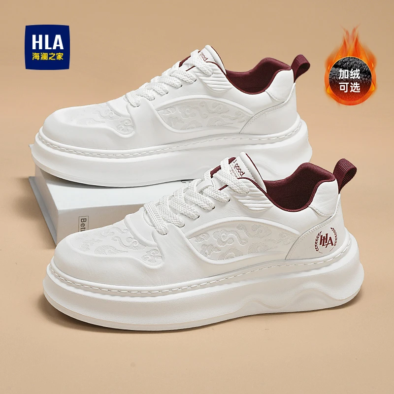HLA/海澜之家正品男鞋冬季加绒保暖百搭休闲板鞋低帮厚底增高潮鞋商品图