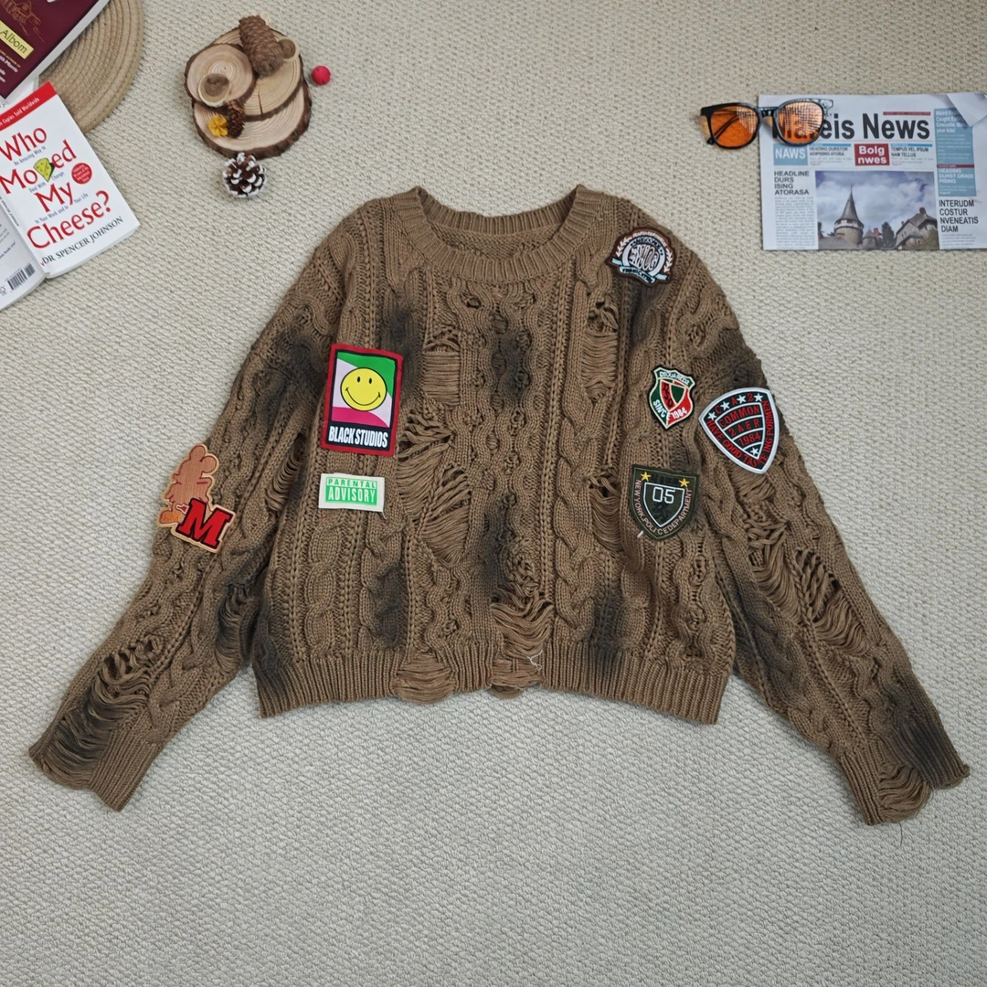 2024冬季新款时尚休闲条纹毛衣针织长袖上衣8401