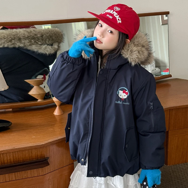 女童加绒加厚毛领棉服2025新款卡通棉衣派克服冬季儿童衣服秋冬款