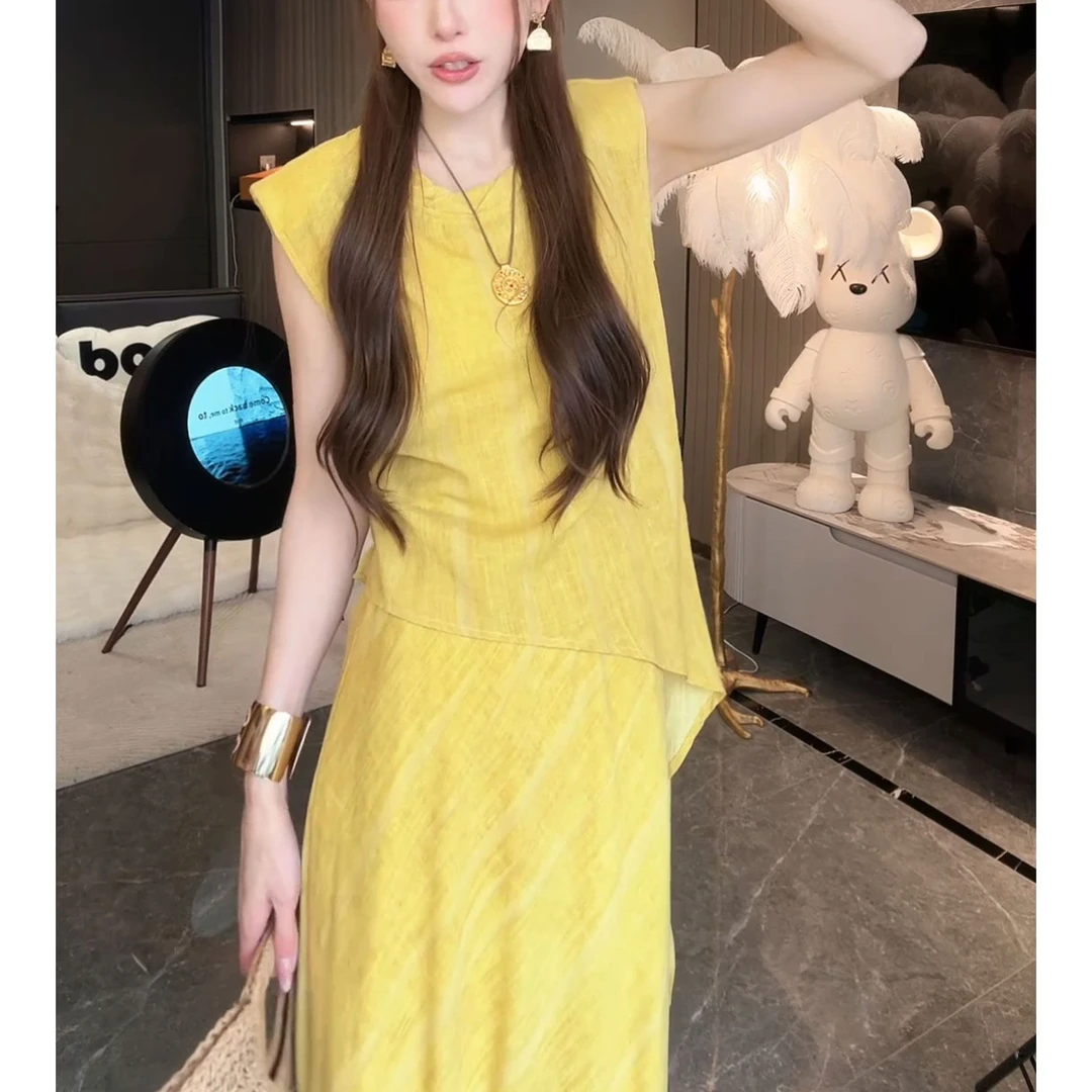 夏日多巴胺时尚日常显白气质套装宽松时尚遮肉无袖两件套夏季新款