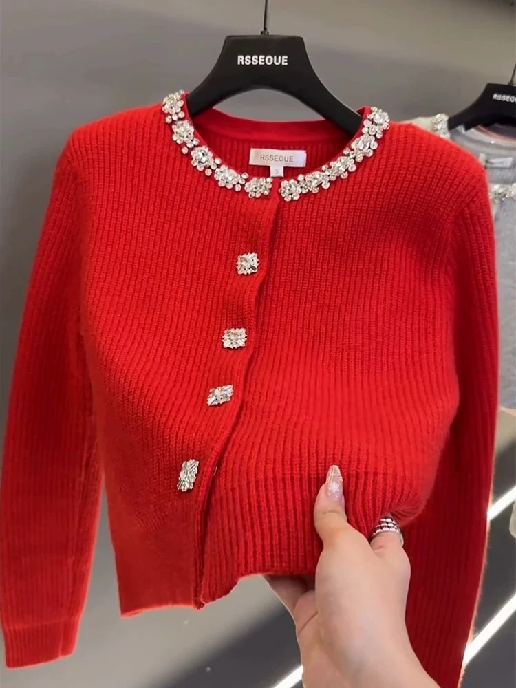 法式小香风外套女名媛气质高级感上衣2025春秋季新款钉珠圆领毛衣