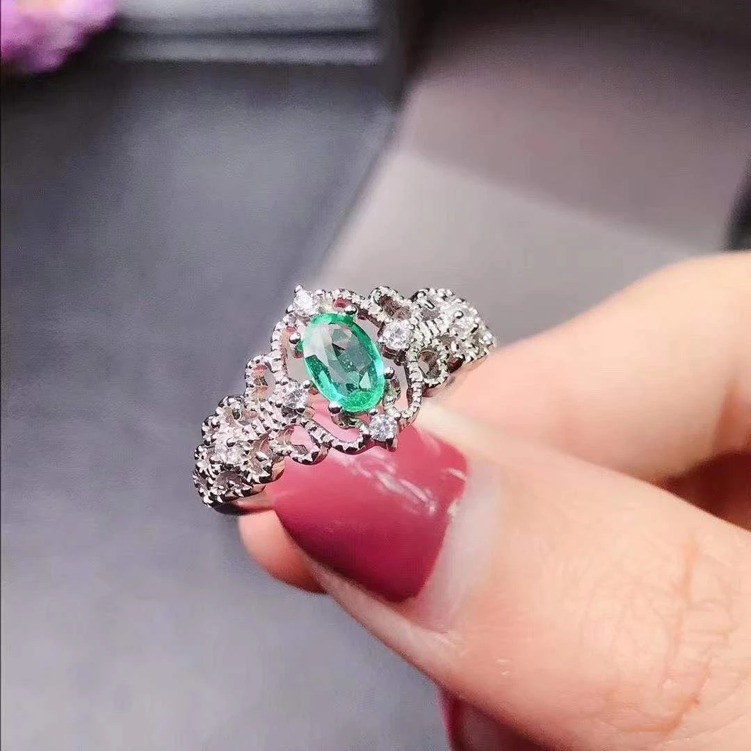 合金戒指 【绿光】新款天然绿色戒指女百搭简约镂空活口戒子