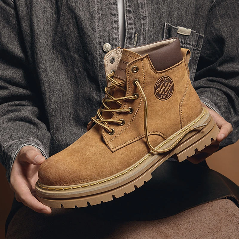 2025年秋季情侣马丁靴男工装靴子户外高帮皮靴加厚加绒保暖男士棉