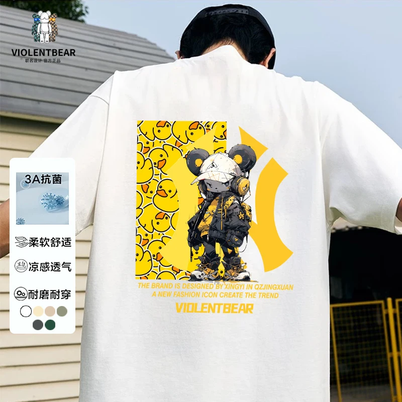 暴力熊短袖2025夏季新款纯棉圆领男 t恤休闲印花短袖宽松大码半袖