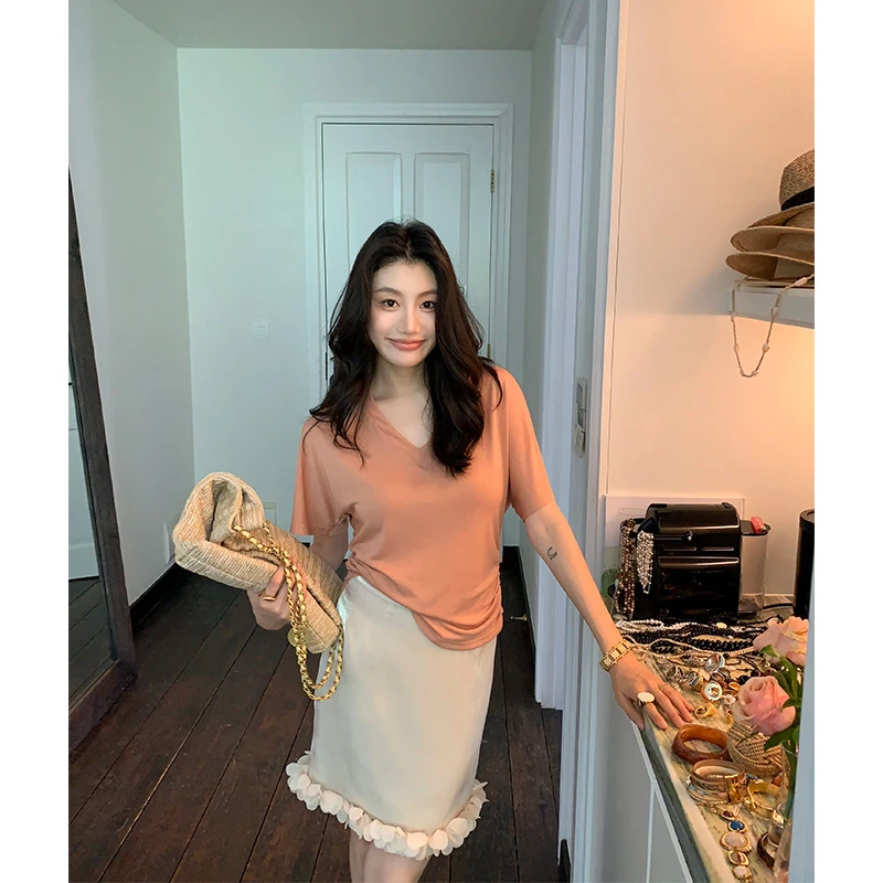 【ALONE SAVOR】龍喜儿 流光 优雅气质花边直筒百搭半身裙Z241