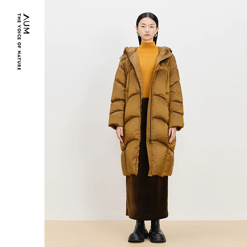 【粉丝专享】AUM/噢姆90鹅绒女款休闲中长款连帽保暖面包羽绒服