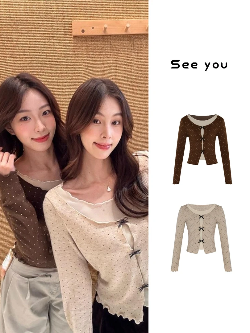 秋季韩版甜美纯欲风波点假两件小衫  L1879