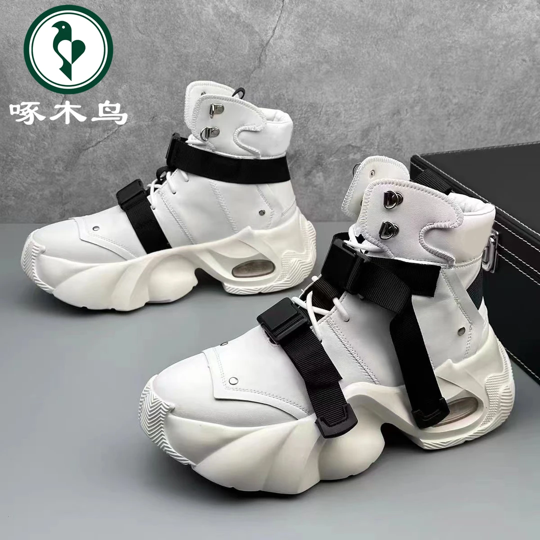 啄木鸟男鞋新款透气时尚休闲马丁靴男款潮流百搭厚底增高老爹潮鞋