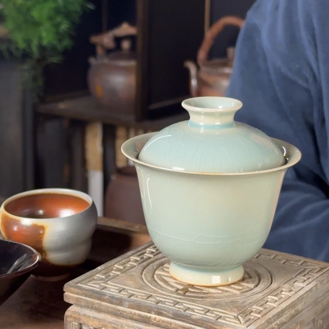 平阳窑手作青釉盖碗