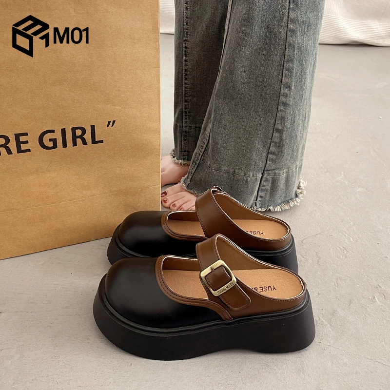 M01包头厚底半拖鞋女外穿增高勃肯鞋2025春秋季一脚蹬懒人勃肯鞋