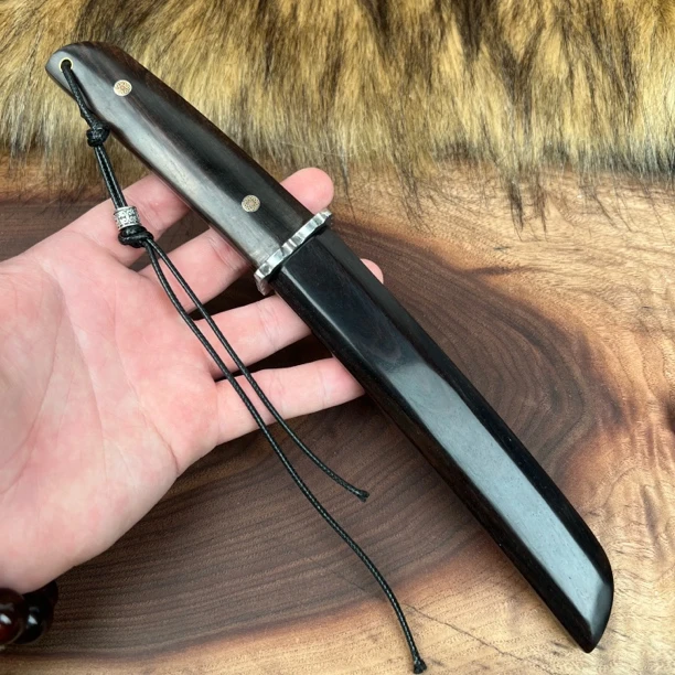 紫光檀老料大马士革钢刀多功能户外小刀