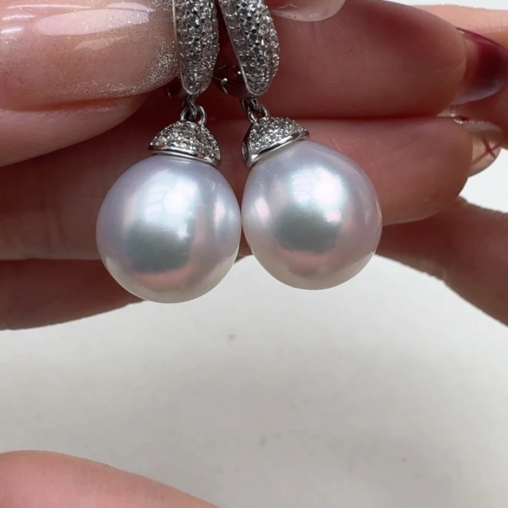 海水珍珠耳饰银S925镶嵌