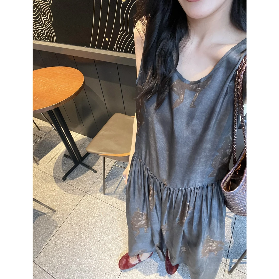 FAR ZOOM  炒色工艺天使印花无袖连衣裙