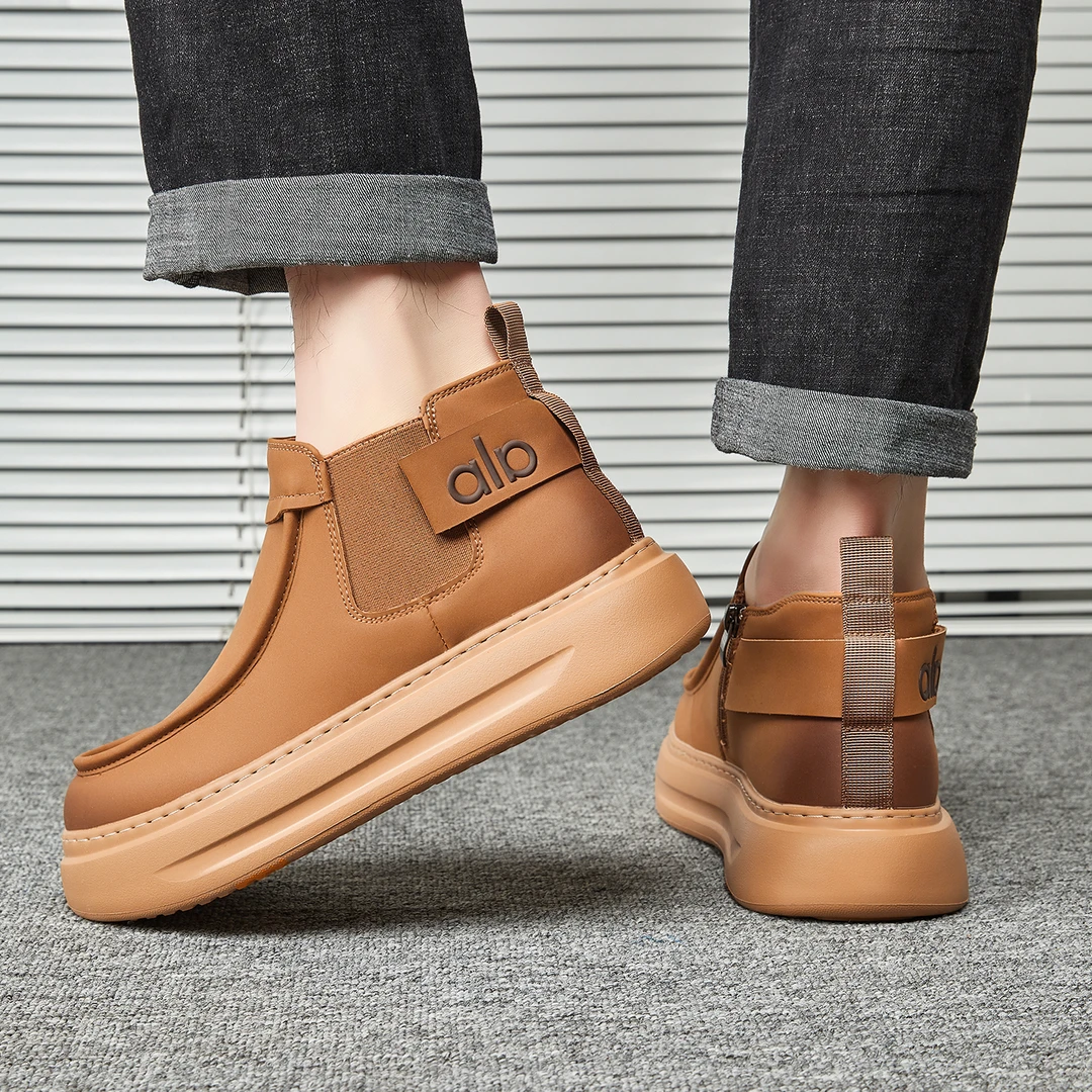 2025冬季男士烟筒靴增高7公分工装靴男真皮高帮潮鞋百搭马丁靴