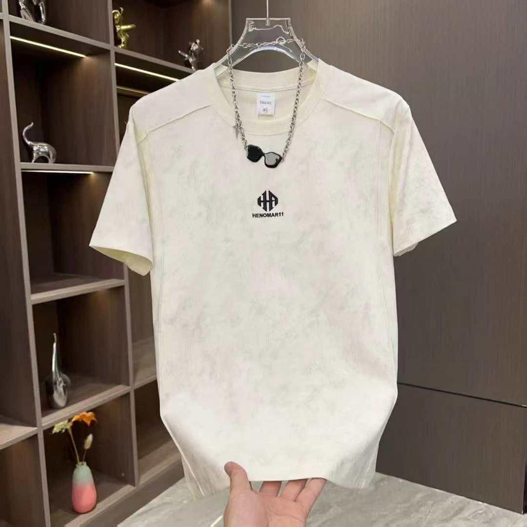 伊家刺绣圆领夏季短袖扎染T恤夏季男士韩版上衣6014