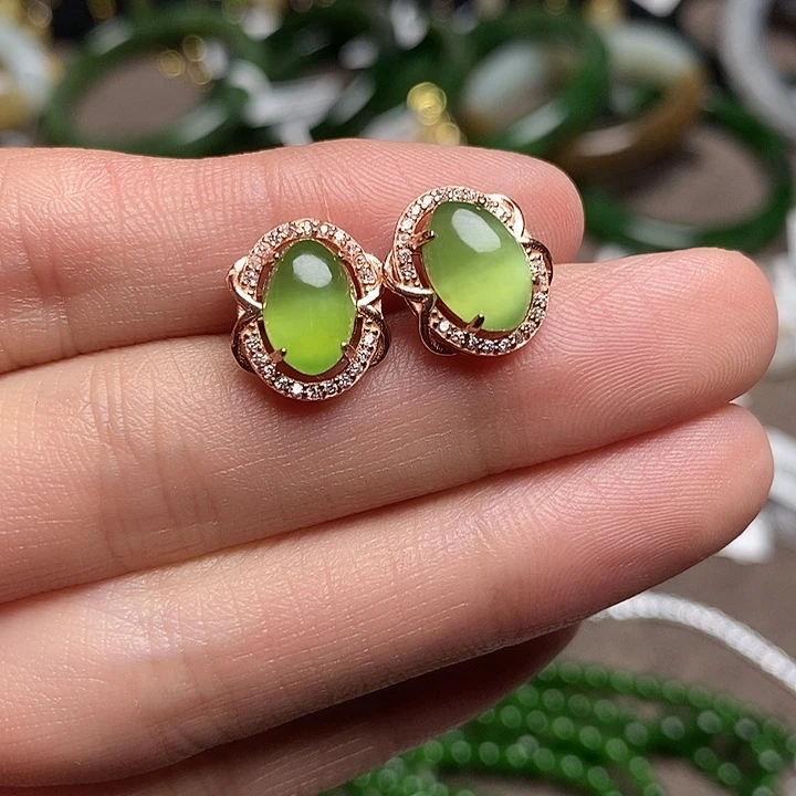 和田玉银S925镶嵌耳饰