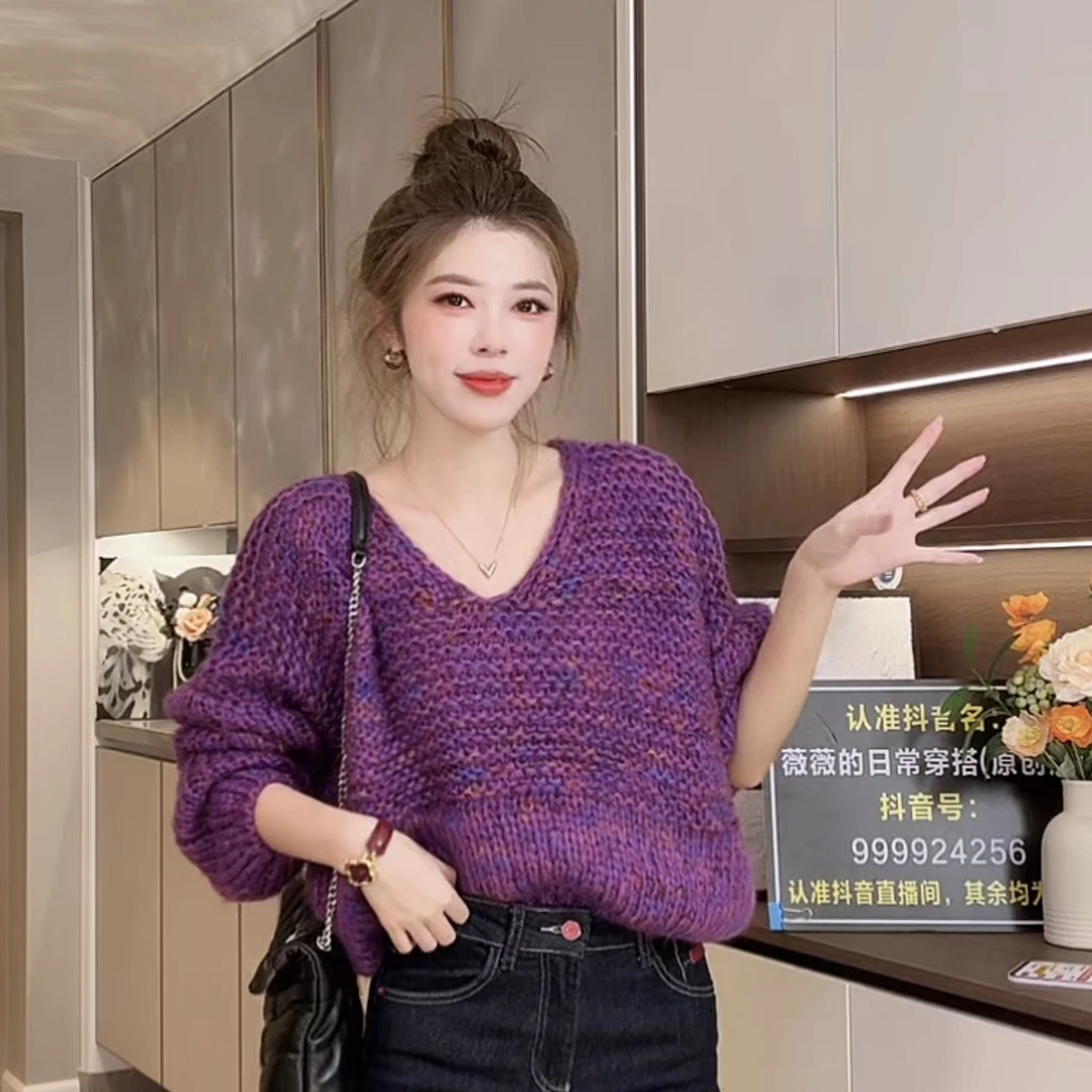 A119 慵懒风宽松洋气红色粗线针织毛衣女秋冬新款时尚813ZA119