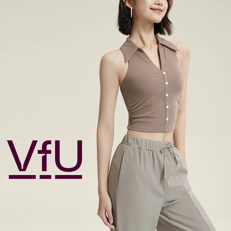 VFU纯欲复古带胸垫背心无袖polo运动上衣女内搭外穿瑜伽背心35036