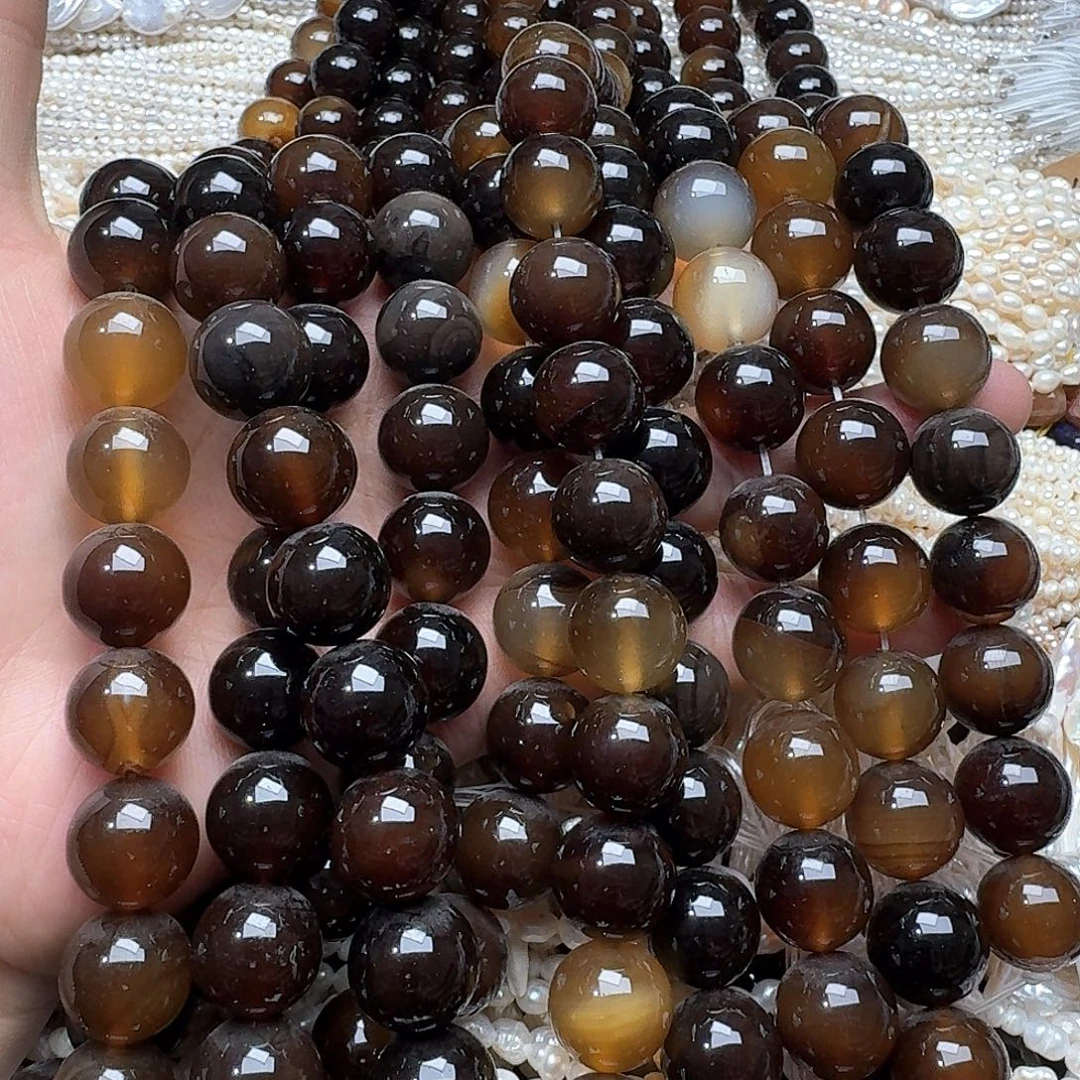 玛瑙/玉髓未镶嵌珠宝半成品福利一条16mm咖啡玛瑙