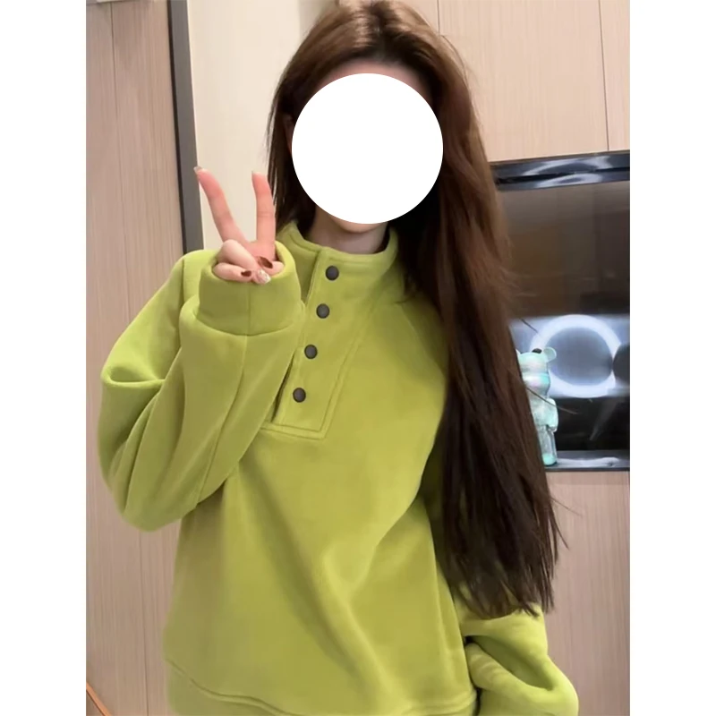 多巴胺立领慵懒风套头卫衣秋冬新款大码胖MM加厚保暖休闲长袖上衣