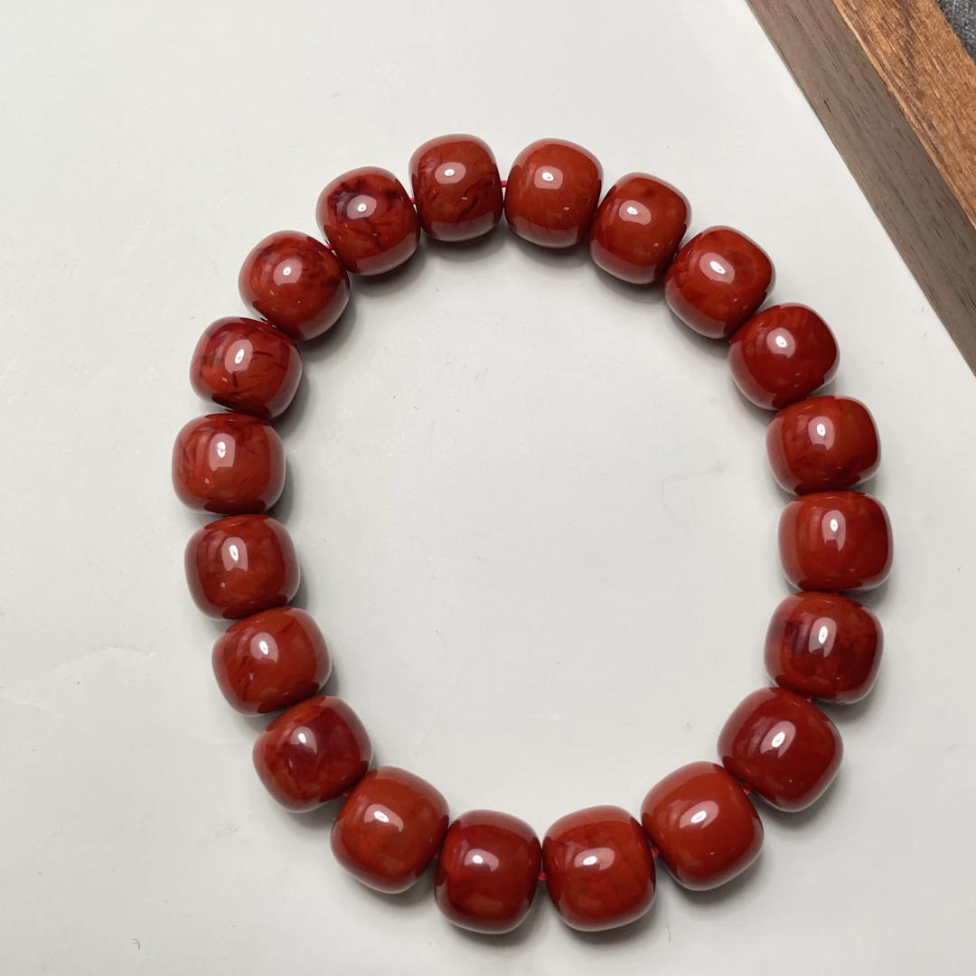 川料原矿南红柿子红火焰纹手串10mm+