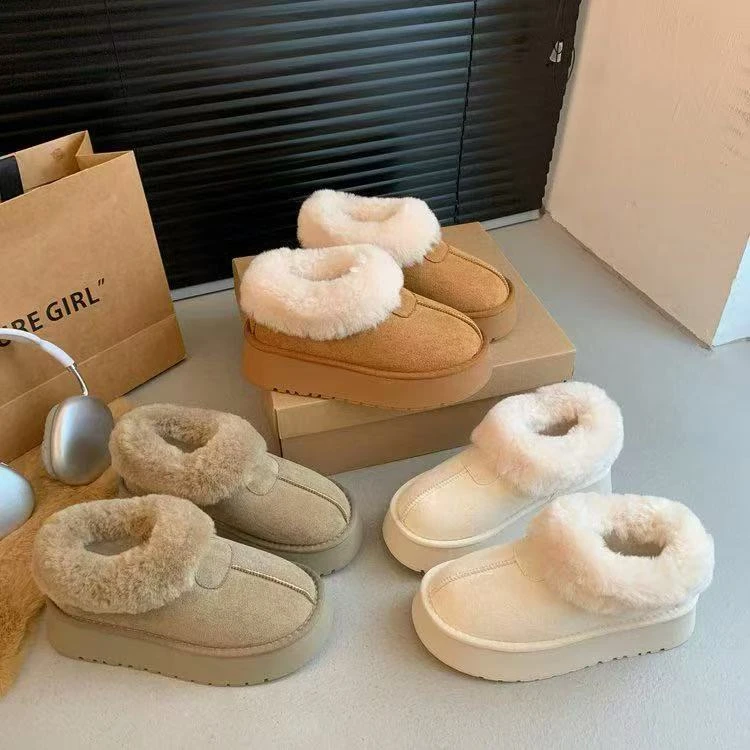 熙薇品牌2025秋冬新款舒适百搭时尚厚底中帮毛绒雪地靴H6853