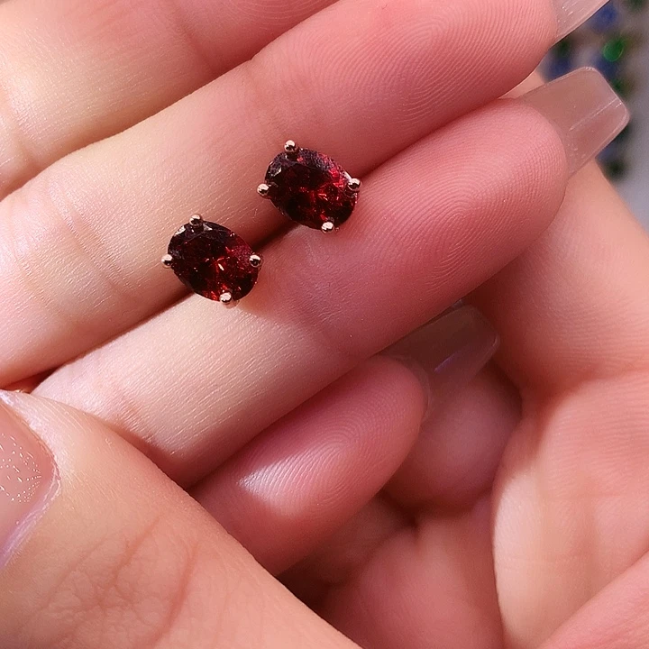 石榴石（芬达石）耳饰银S925镶嵌