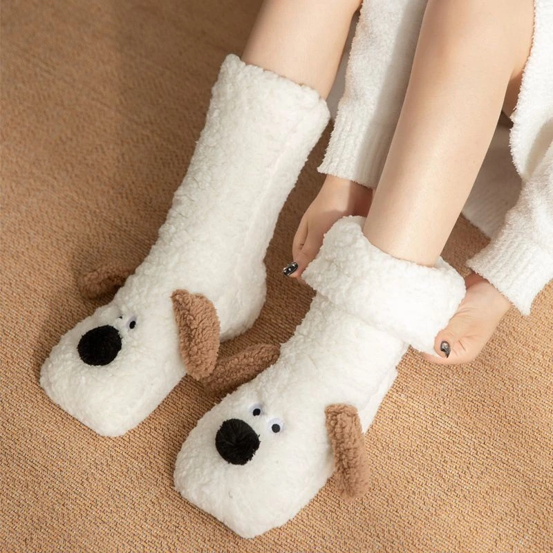 巨厚追剧暖脚神器地板袜子女秋冬加绒加厚保暖可爱卡通居家长袜CB