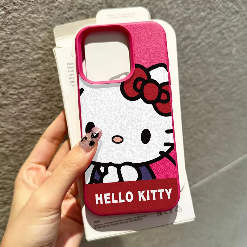 可爱凯蒂猫适用苹果16手机壳iPhone15promax荔枝纹14/13防摔12软