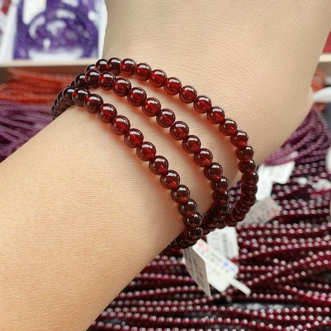 石榴石手链未镶嵌5.5mm鸽血红精品