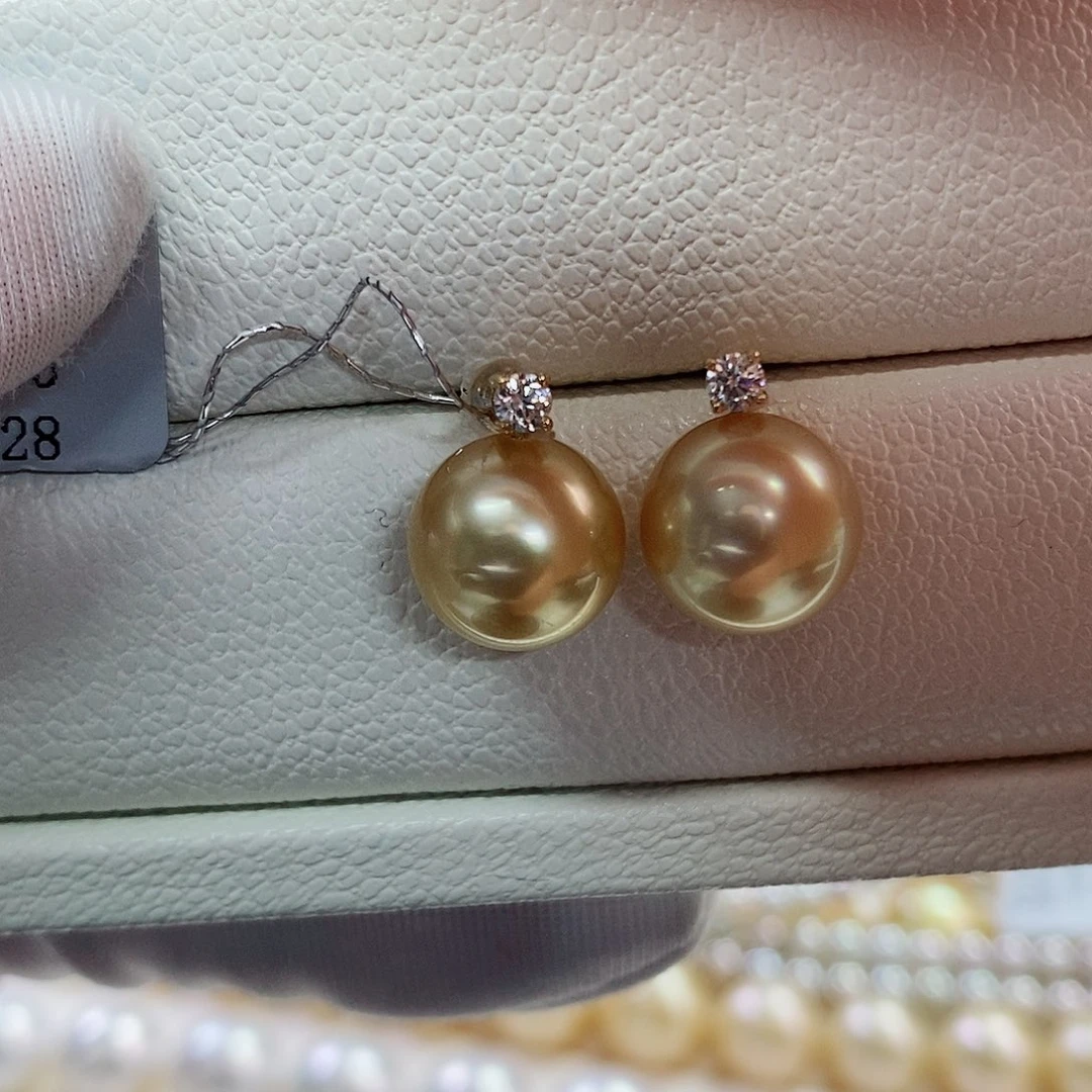 18K金镶嵌耳饰海水珍珠10-11