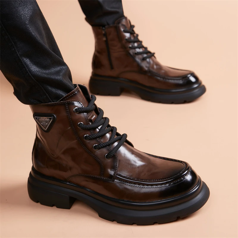 马丁靴2025新款增高轻便休闲风靴子男鞋英伦风时尚潮流春秋季短靴