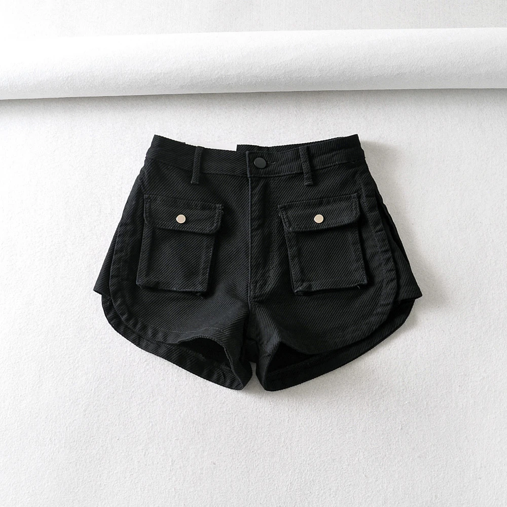 工装短裤女复古高腰牛仔短裤弹力显瘦休闲A字阔腿短裤热裤显腿长