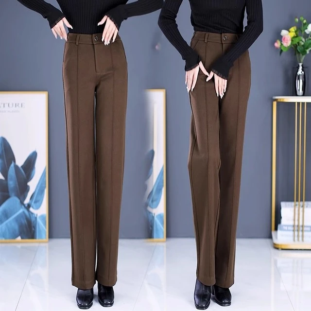 加厚毛呢裤女秋冬季加绒阔腿裤2026新款休闲裤高腰宽松直筒西装裤