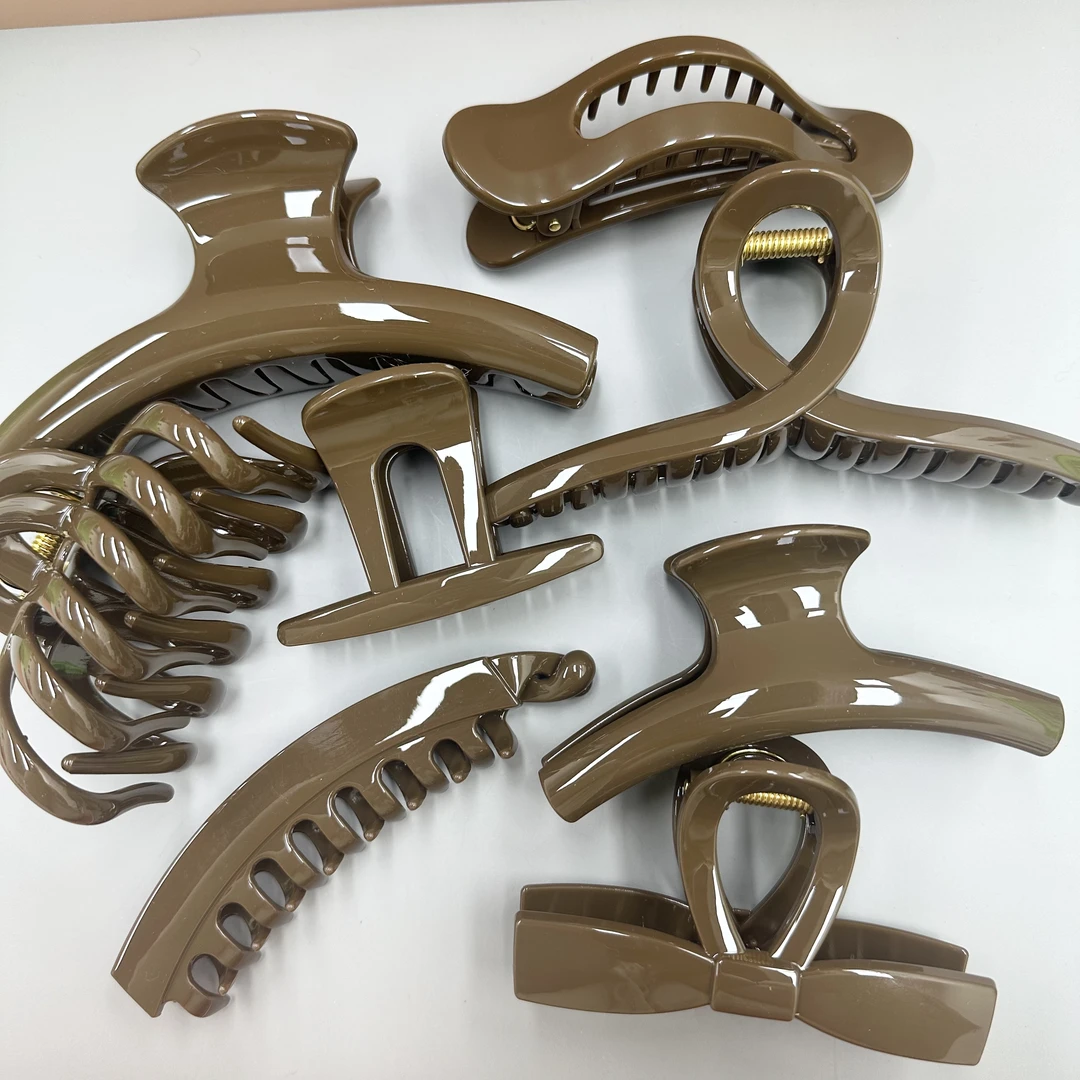 L428夕洛榉木棕新款抓夹复古百搭气质鲨鱼夹简约小众时尚