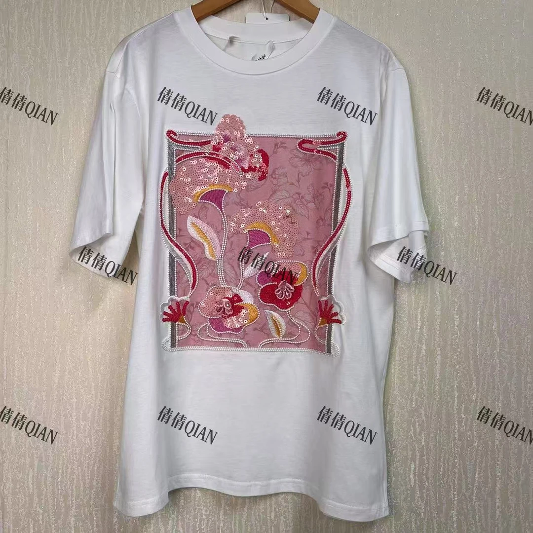 重工立体刺绣提花白色T恤（Y009T1730-286）