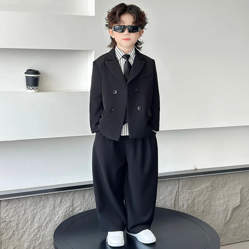 高级感男童礼服儿童西装套装春秋款花童休闲西服男孩主持人演出服