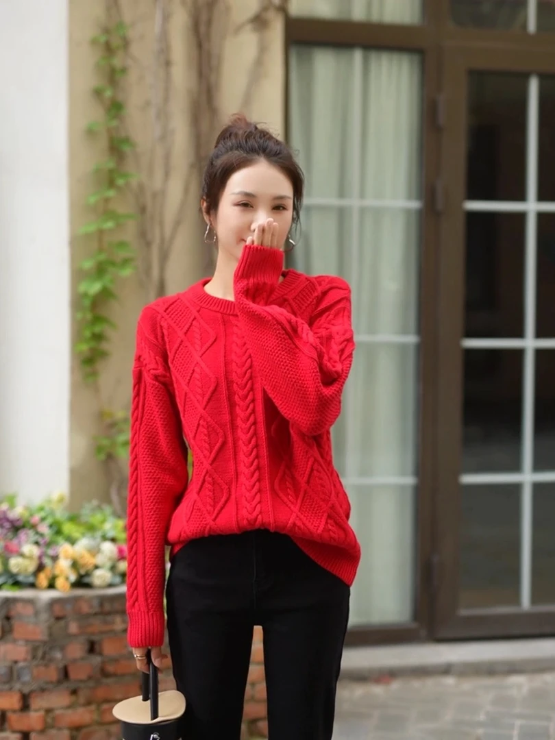 5246纯色保暖常规款圆领常规薄款毛衣套头衫上衣女士