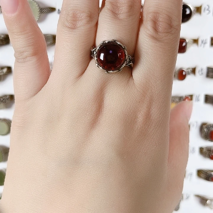 血珀银S925镶嵌戒指天然