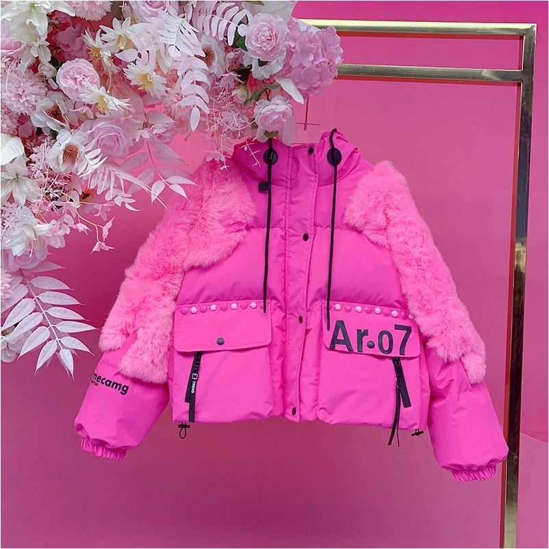 A5127欧美设计师2025冬季新款钉钻印染字母拼免毛加棉宽松外套女