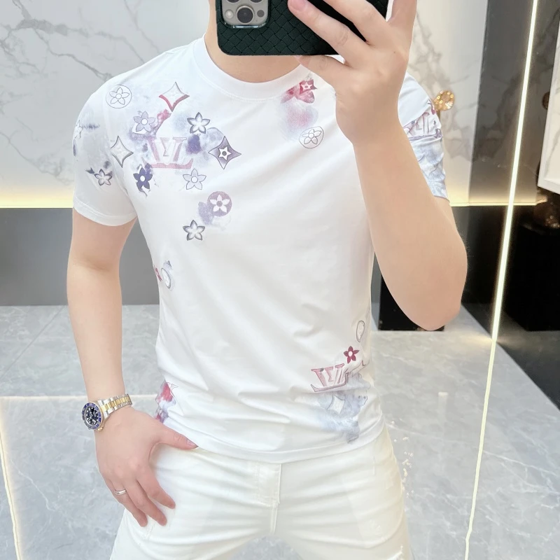 冰希欧版.轻奢高端男士圆领T恤个性百搭网红印花短袖2025夏季新款