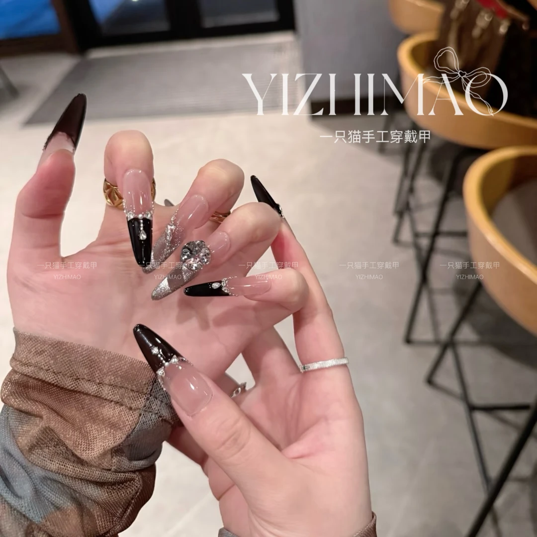 【冥月黑影】一只猫·暗夜风高级黑法式爆闪猫眼轻奢显白手工穿戴甲