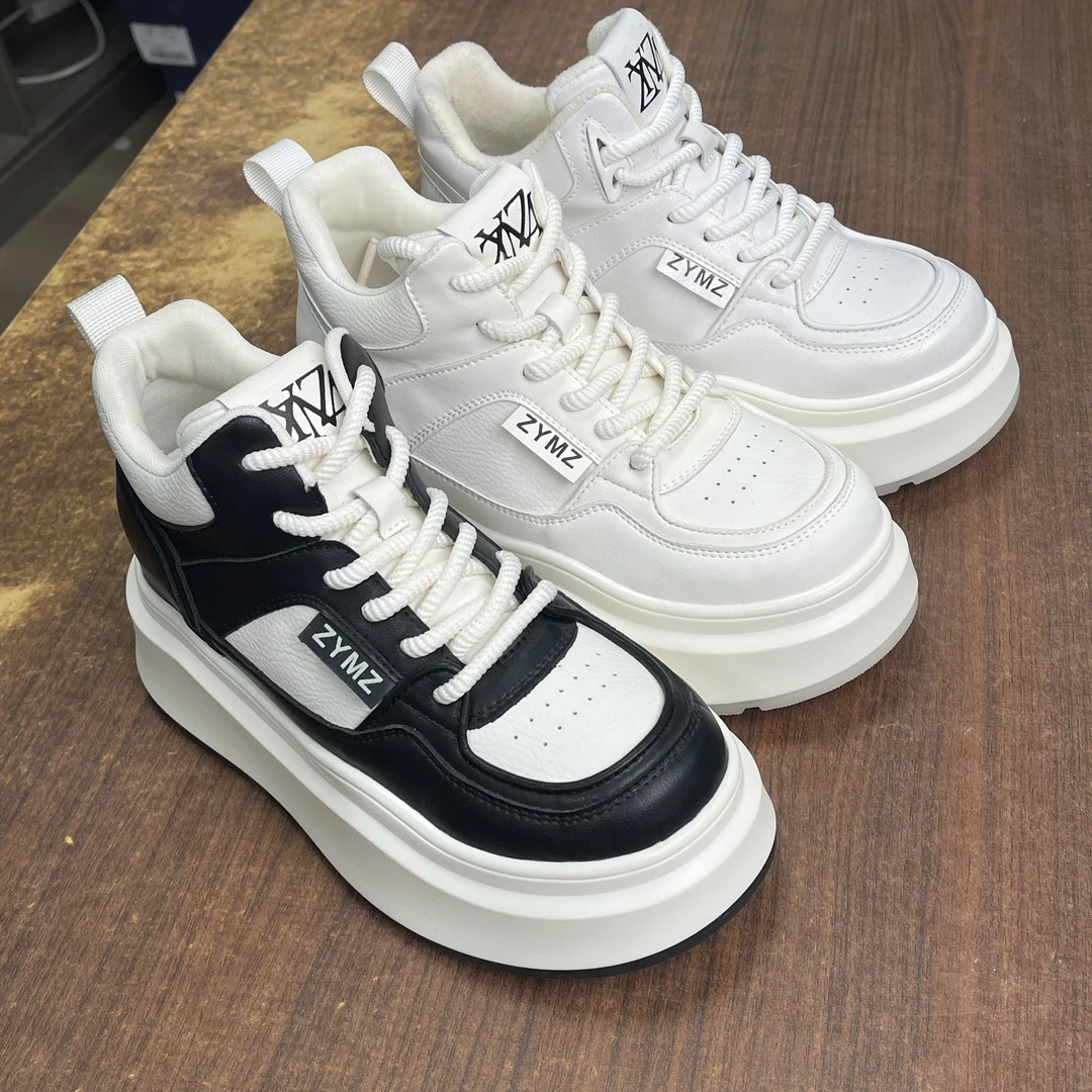 增高8CM 2025年新款高帮小白鞋女士百搭内增高小个子女鞋  A3508