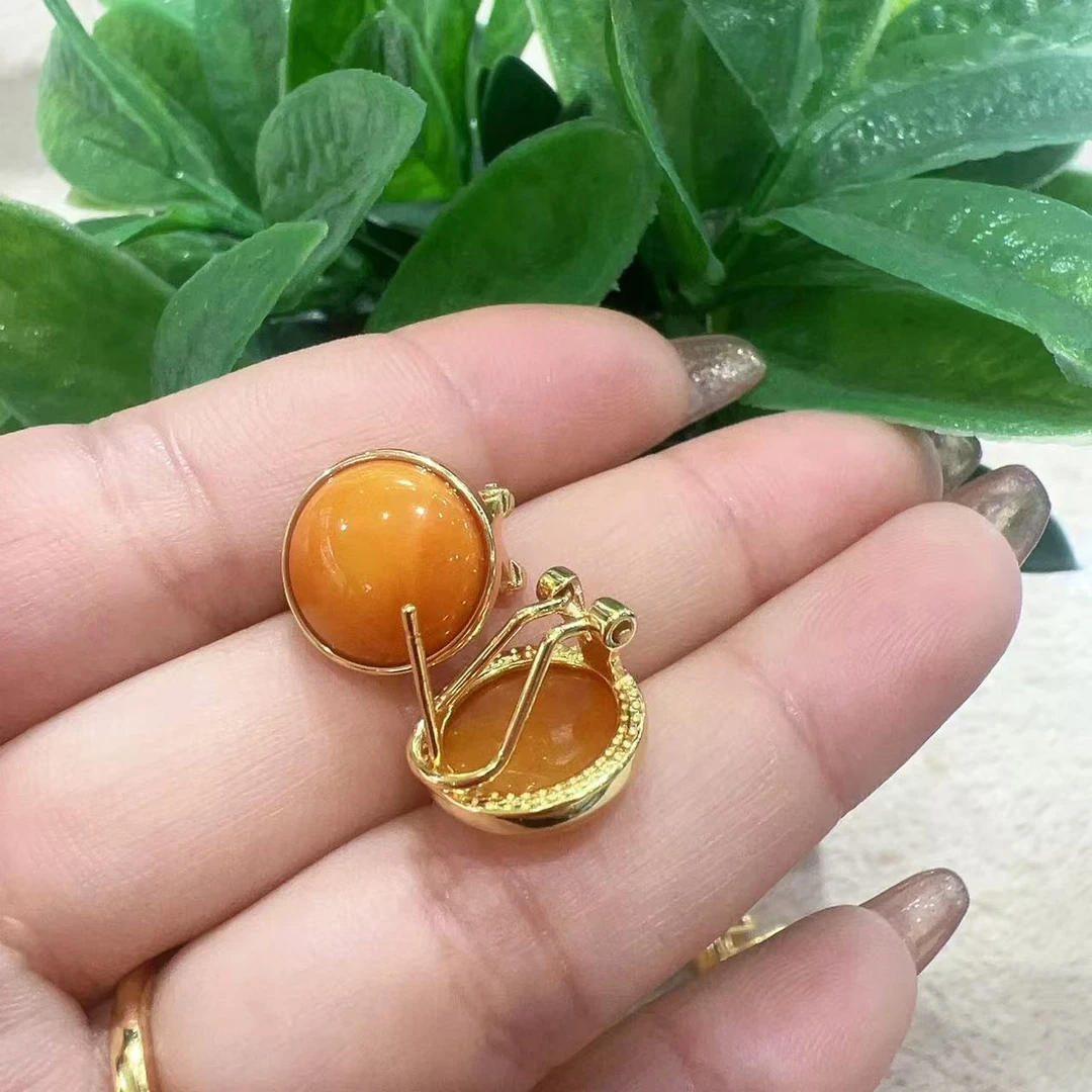 2502250248 RX 蜜蜡s925大蛋面耳钉 （多样性发其一）