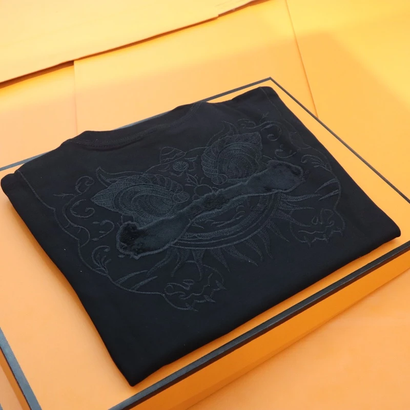 213中国风醒狮刺绣短袖t恤男士2025夏季新款休闲青年半袖体恤