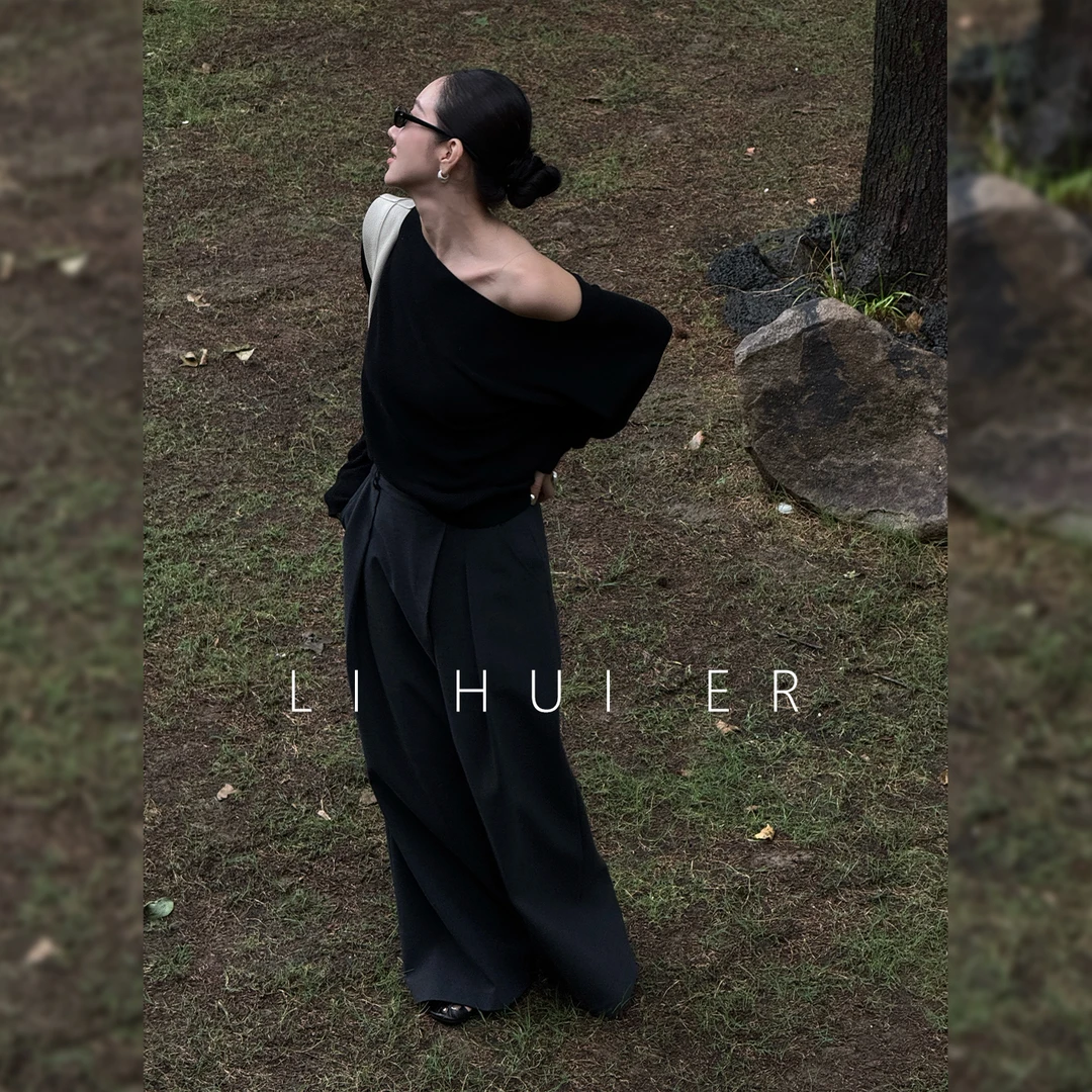 LiHuiEr李慧儿【温哥华舞曲】羊毛衫极简风针织衫斜肩上衣LL025967