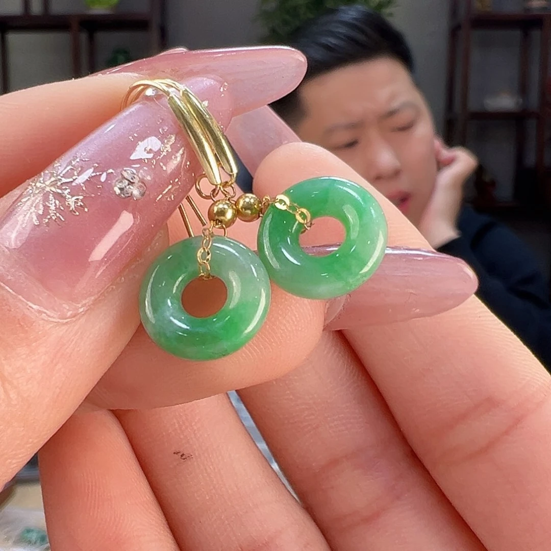 翡翠耳饰18K金镶嵌耳环24