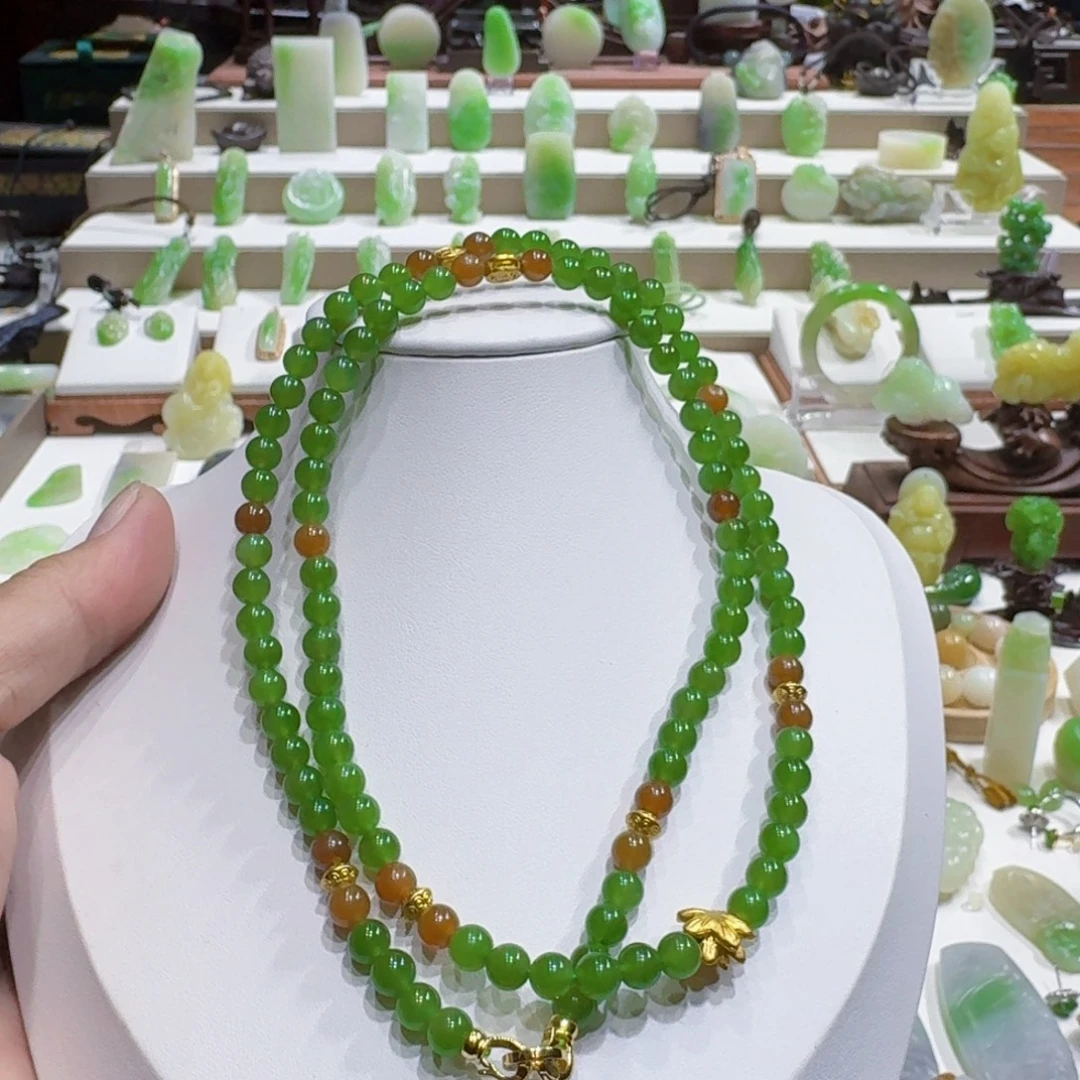 和田玉（碧玉）未镶嵌挂件和田玉碧玉卡6米108项链