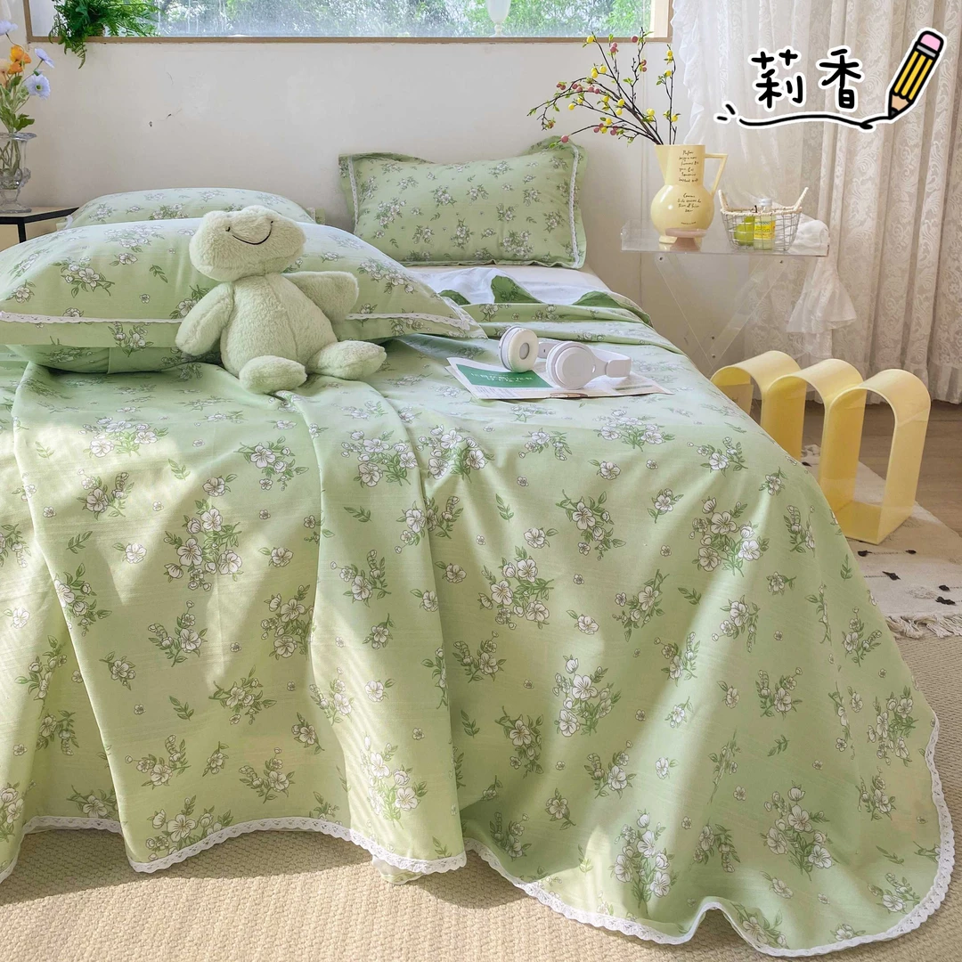 馨美罗家纺  2025原棉细纱软凉席蕾丝边精致生活三件套
